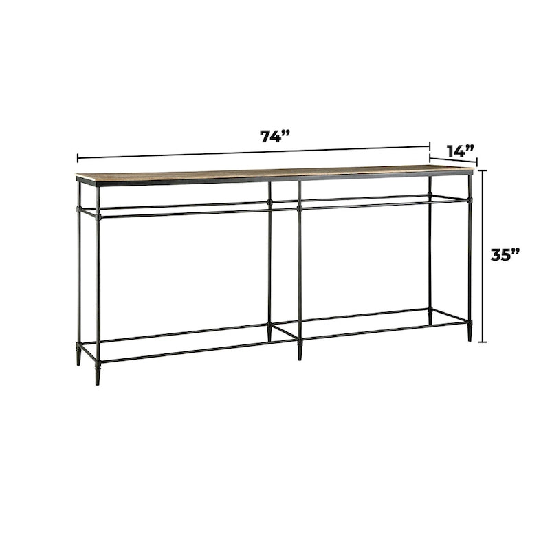 Mango Wood & Gunmetal Console Table, Pickled Finish — 74"W x 14"D x 35.5"H