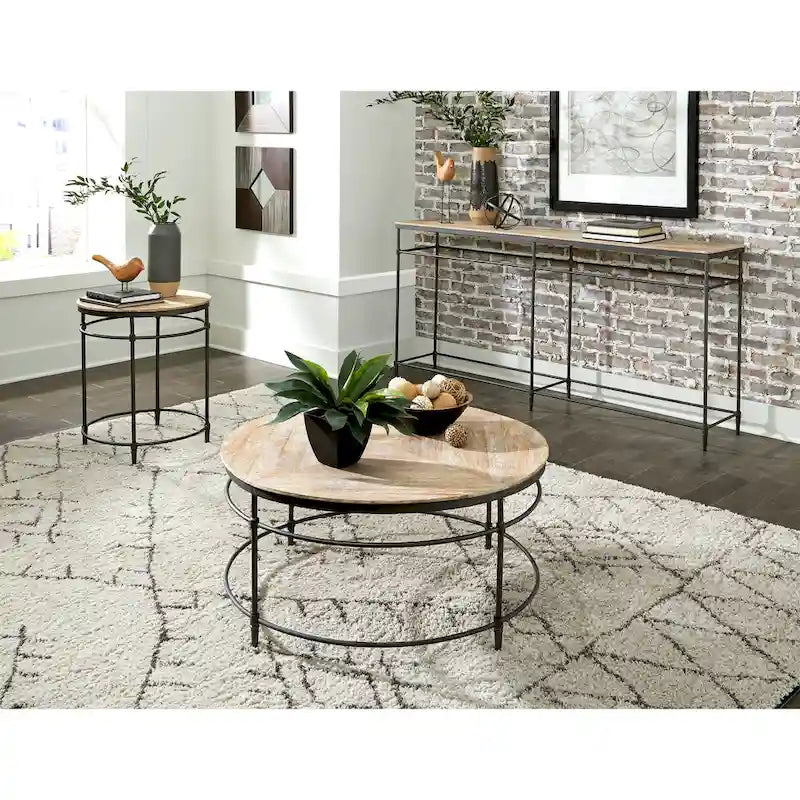 Mango Wood & Gunmetal Console Table, Pickled Finish — 74"W x 14"D x 35.5"H