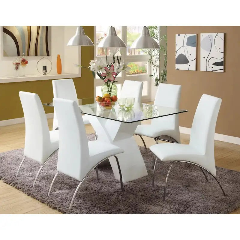 Nole Modern Black Faux Leather Pedestal Base 7-Piece Dining Set by 