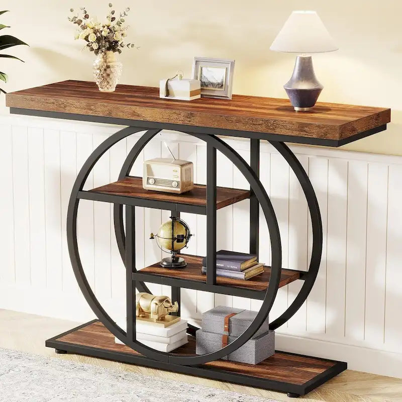Brown Wood Top 4-Tier Console/Entryway Table