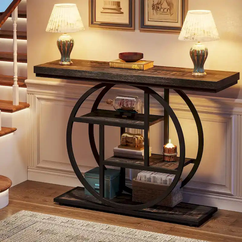 Brown Wood Top 4-Tier Console/Entryway Table