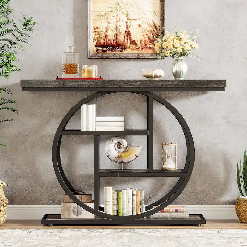 Brown Wood Top 4-Tier Console/Entryway Table