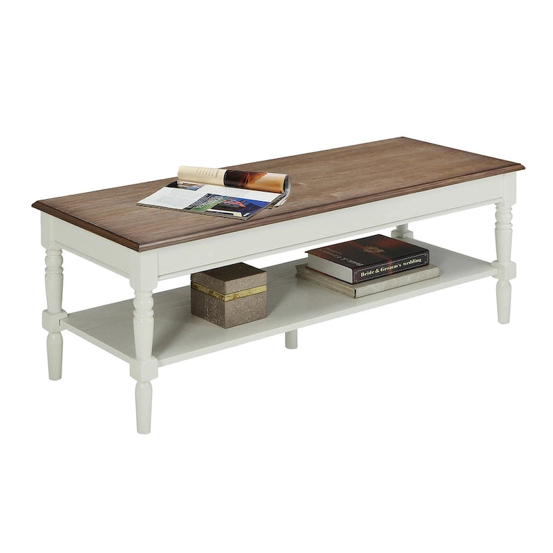 Cherry/Black, Black, Driftwood/White & Driftwood | Rectangular Coffee Table with Shelf