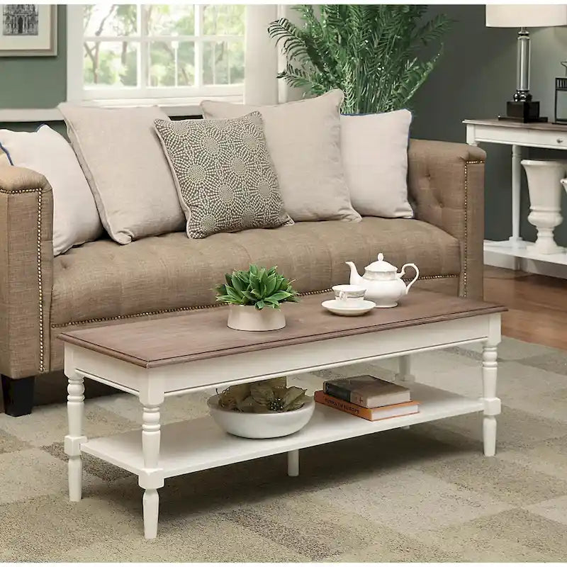 Cherry/Black, Black, Driftwood/White & Driftwood | Rectangular Coffee Table with Shelf