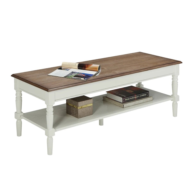 Cherry/Black, Black, Driftwood/White & Driftwood | Rectangular Coffee Table with Shelf
