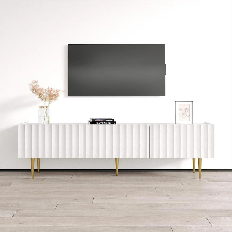White & Black High Gloss TV Stand for TVs up to 80", 2-Door