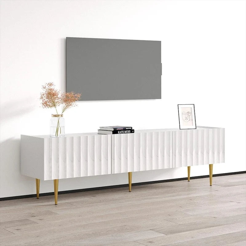 White & Black High Gloss TV Stand for TVs up to 80", 2-Door