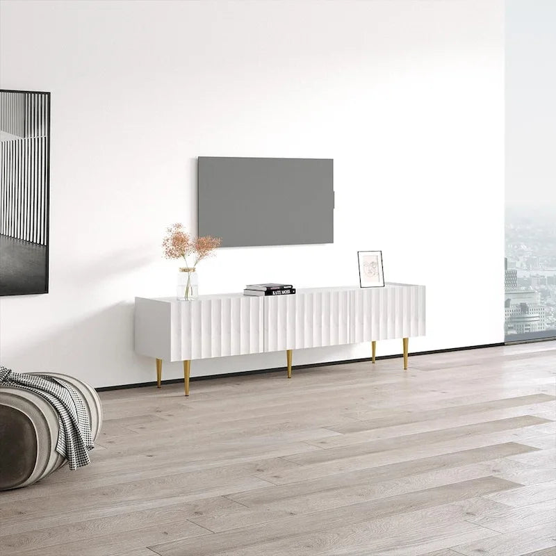White & Black High Gloss TV Stand for TVs up to 80", 2-Door
