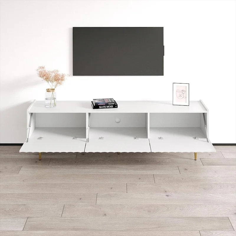 White & Black High Gloss TV Stand for TVs up to 80", 2-Door