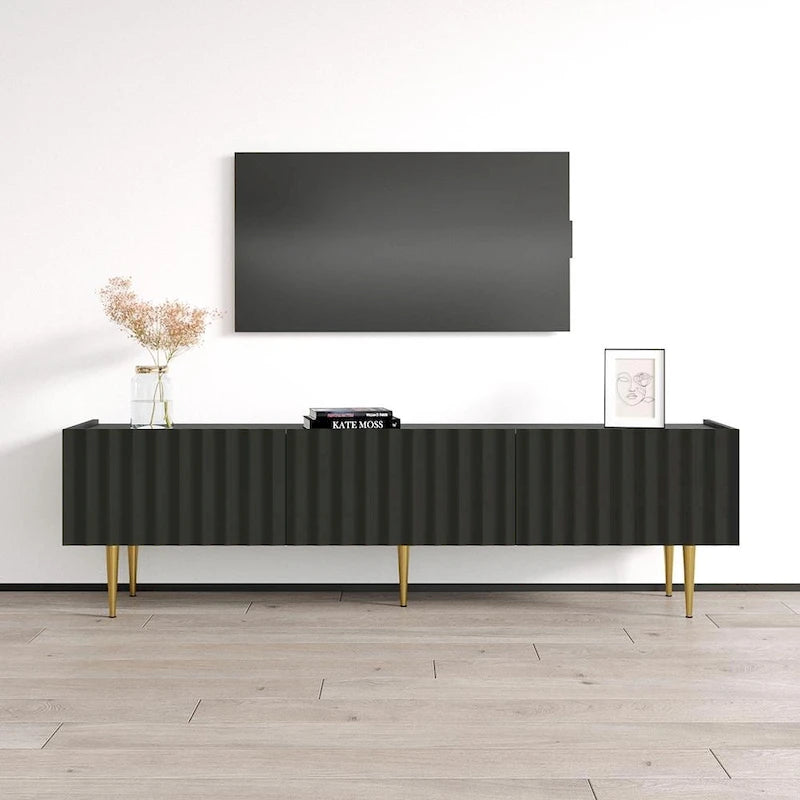 White & Black High Gloss TV Stand for TVs up to 80", 2-Door