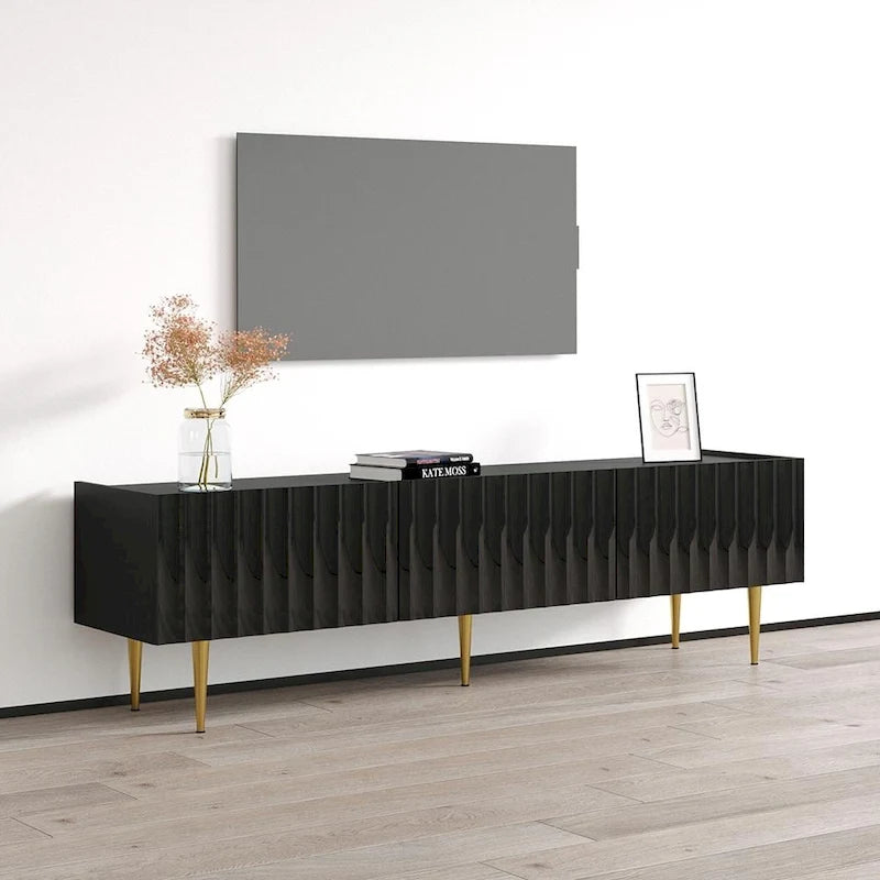 White & Black High Gloss TV Stand for TVs up to 80", 2-Door