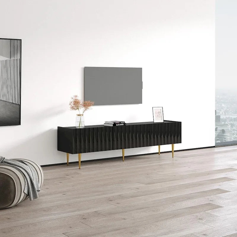 White & Black High Gloss TV Stand for TVs up to 80", 2-Door