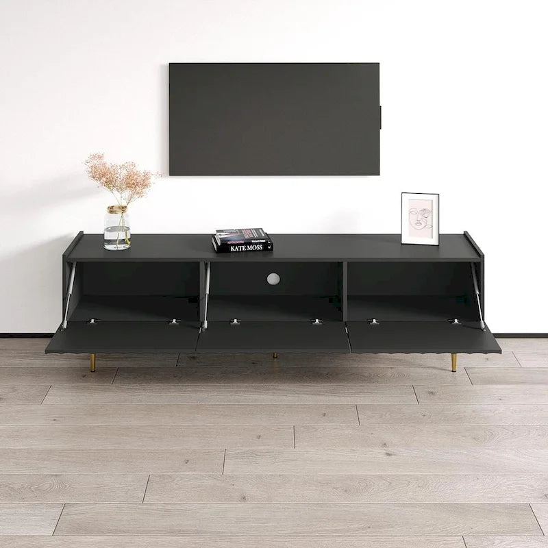 White & Black High Gloss TV Stand for TVs up to 80", 2-Door