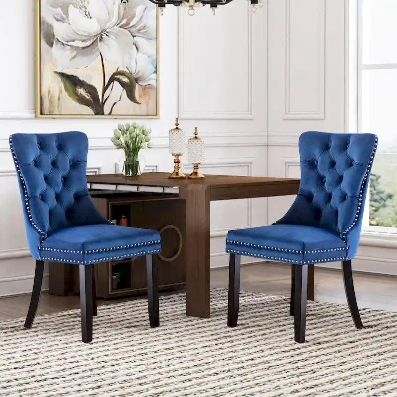 Velvet Tufted Dining Chair with Nailhead Trim – Set of 2 | Multiple Colors