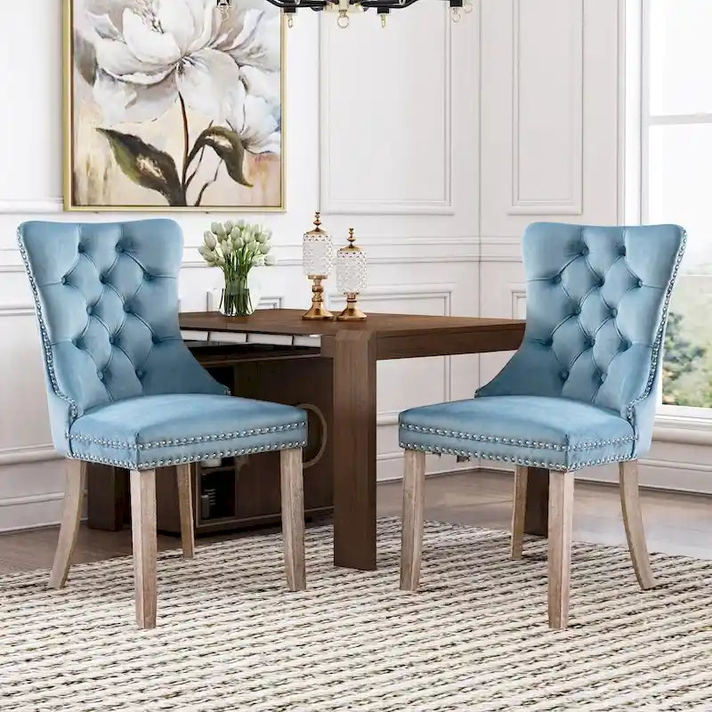 Velvet Tufted Dining Chair with Nailhead Trim – Set of 2 | Multiple Colors