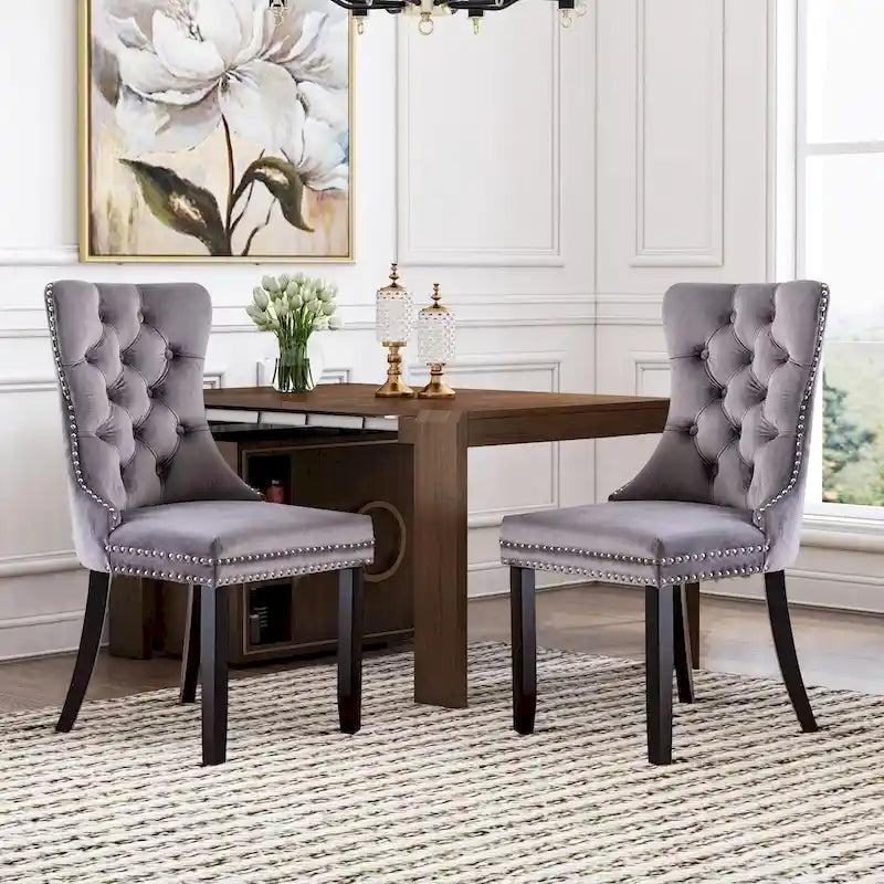 Velvet Tufted Dining Chair with Nailhead Trim – Set of 2 | Multiple Colors