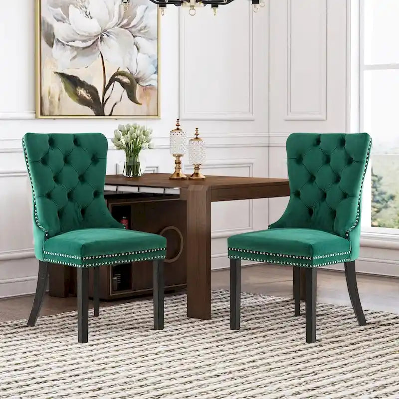 Velvet Tufted Dining Chair with Nailhead Trim – Set of 2 | Multiple Colors