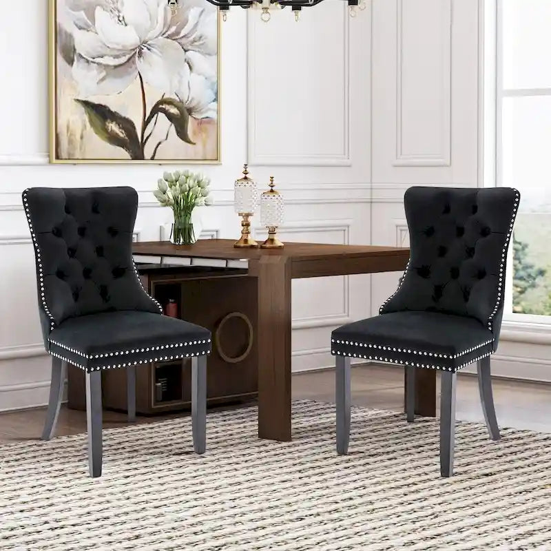 Velvet Tufted Dining Chair with Nailhead Trim – Set of 2 | Multiple Colors