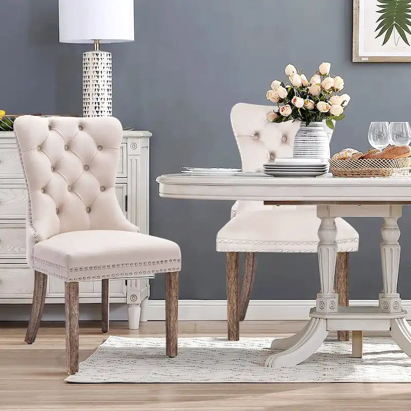 Velvet Tufted Dining Chair with Nailhead Trim – Set of 2 | Multiple Colors