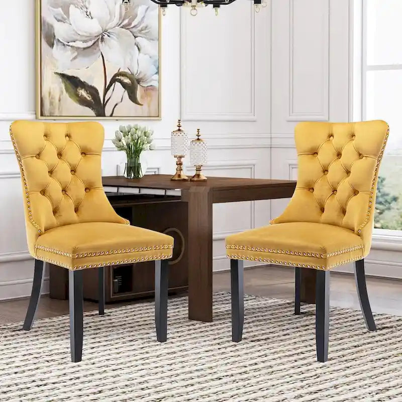 Velvet Tufted Dining Chair with Nailhead Trim – Set of 2 | Multiple Colors