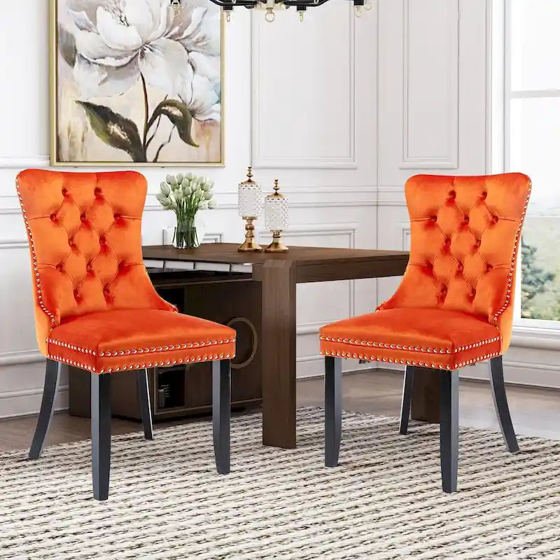 Velvet Tufted Dining Chair with Nailhead Trim – Set of 2 | Multiple Colors