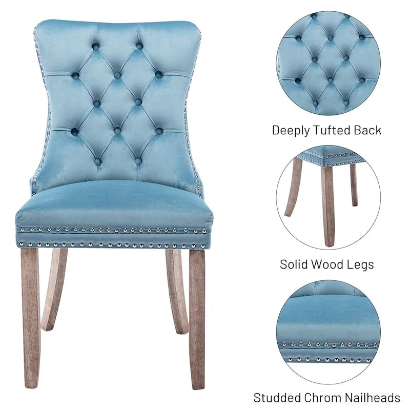 Velvet Tufted Dining Chair with Nailhead Trim – Set of 2 | Multiple Colors