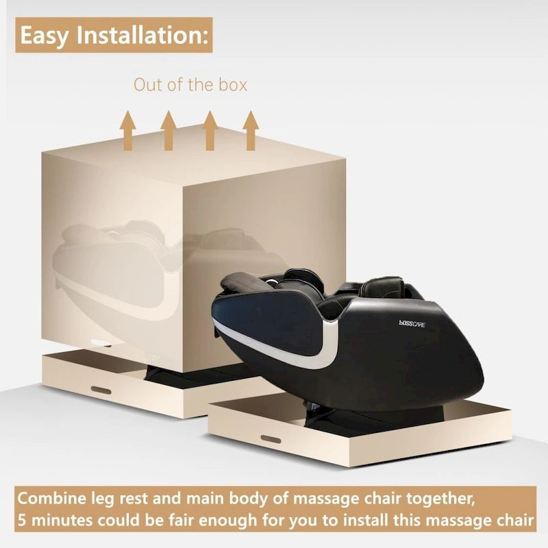 Zero Gravity Massage Recliner Chair with Airbag, Bluetooth & Foot Roller – Black / Brown, 1-Person