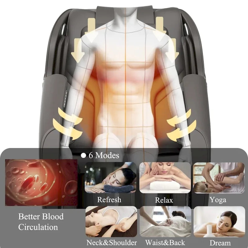 Zero Gravity Massage Recliner Chair with Airbag, Bluetooth & Foot Roller – Black / Brown, 1-Person
