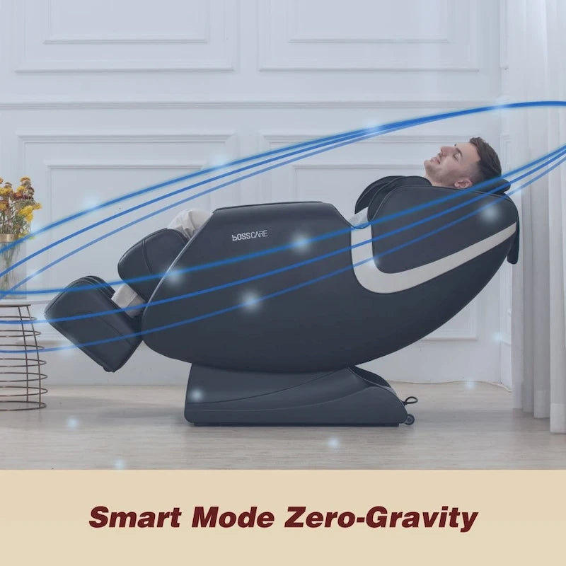 Zero Gravity Massage Recliner Chair with Airbag, Bluetooth & Foot Roller – Black / Brown, 1-Person
