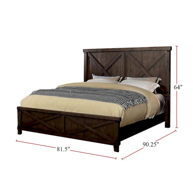 Dark Walnut Solid Wood Bed Frame, Rustic Style, for 2