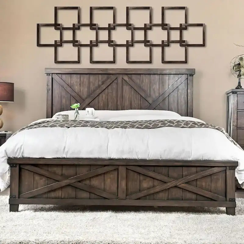 Dark Walnut Solid Wood Bed Frame, Rustic Style, for 2