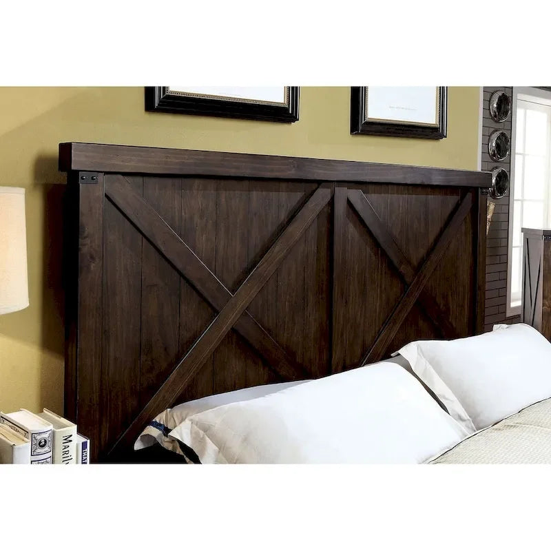 Dark Walnut Solid Wood Bed Frame, Rustic Style, for 2