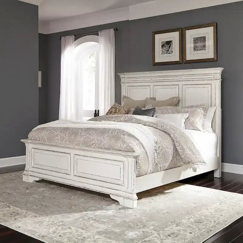  Abbey Park Antique White King Panel Bed