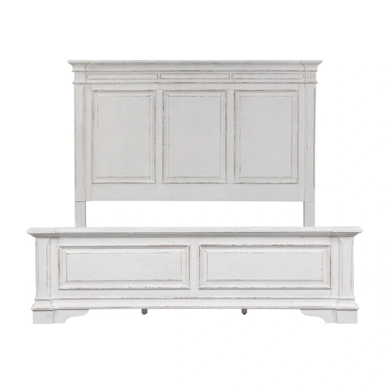 Antique White King Panel Bed for 2 – Traditional Style