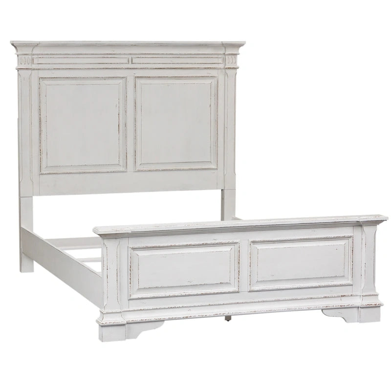 Antique White Queen Panel Bed for 2, Traditional Style