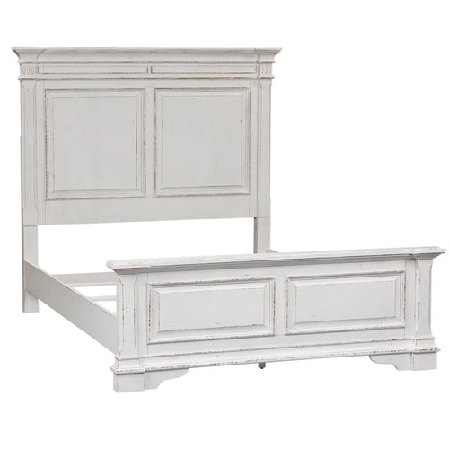Antique White Queen Panel Bed for 2, Traditional Style