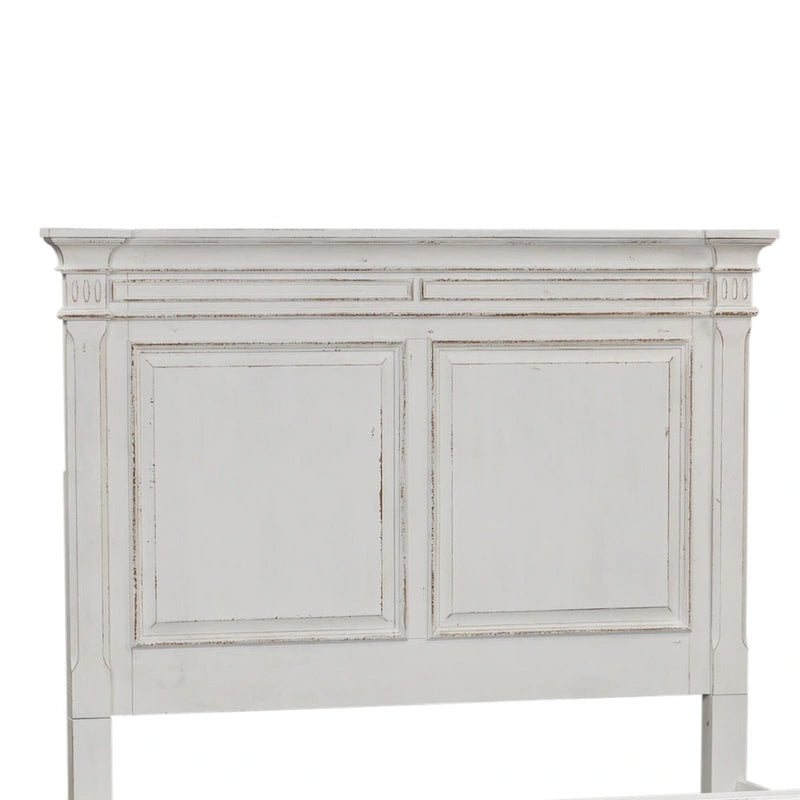 Antique White Queen Panel Bed for 2, Traditional Style