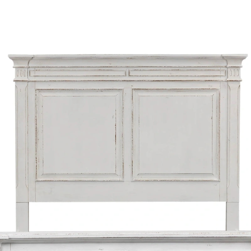 Antique White Queen Panel Bed for 2, Traditional Style