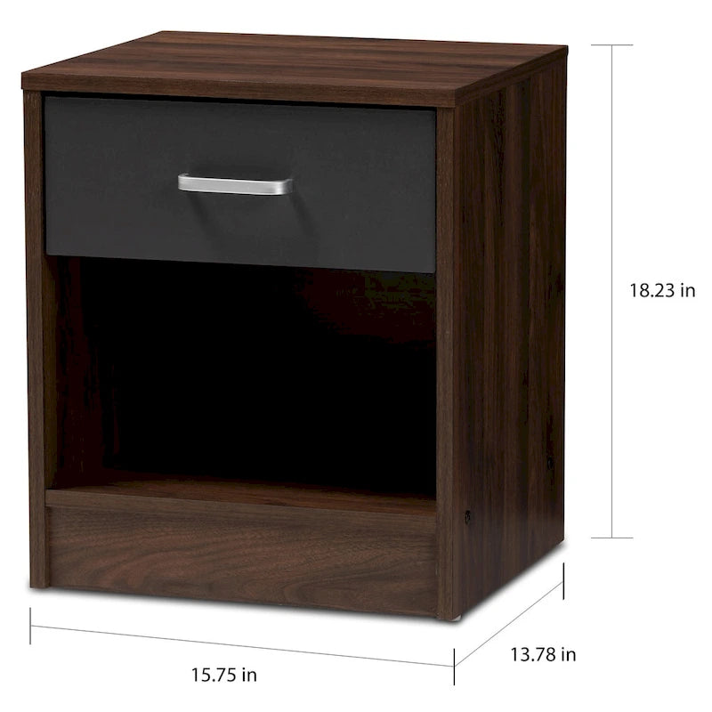 Contemporary 1-Drawer Brown and Grey Nightstand by 