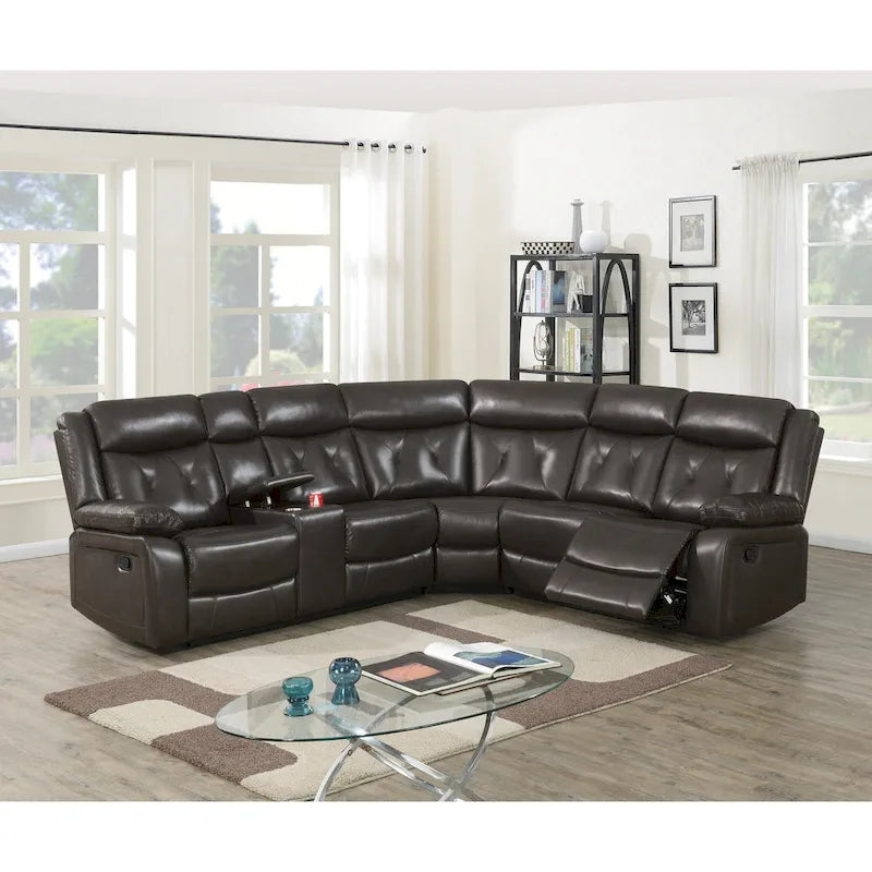 Taupe / Dark Brown 3-Seat Manual Reclining Sectional, 2 Colors