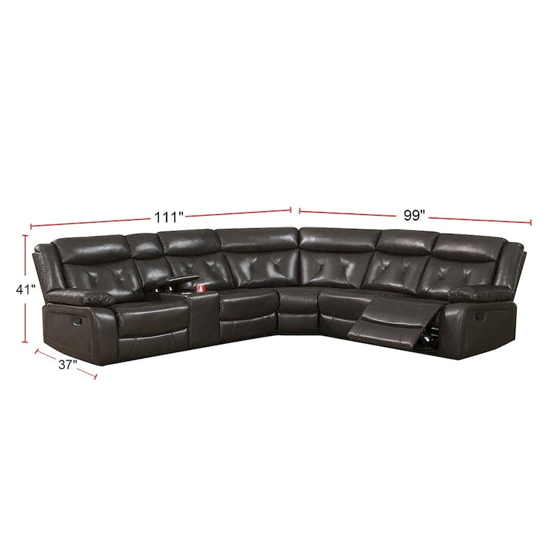 Taupe / Dark Brown 3-Seat Manual Reclining Sectional, 2 Colors