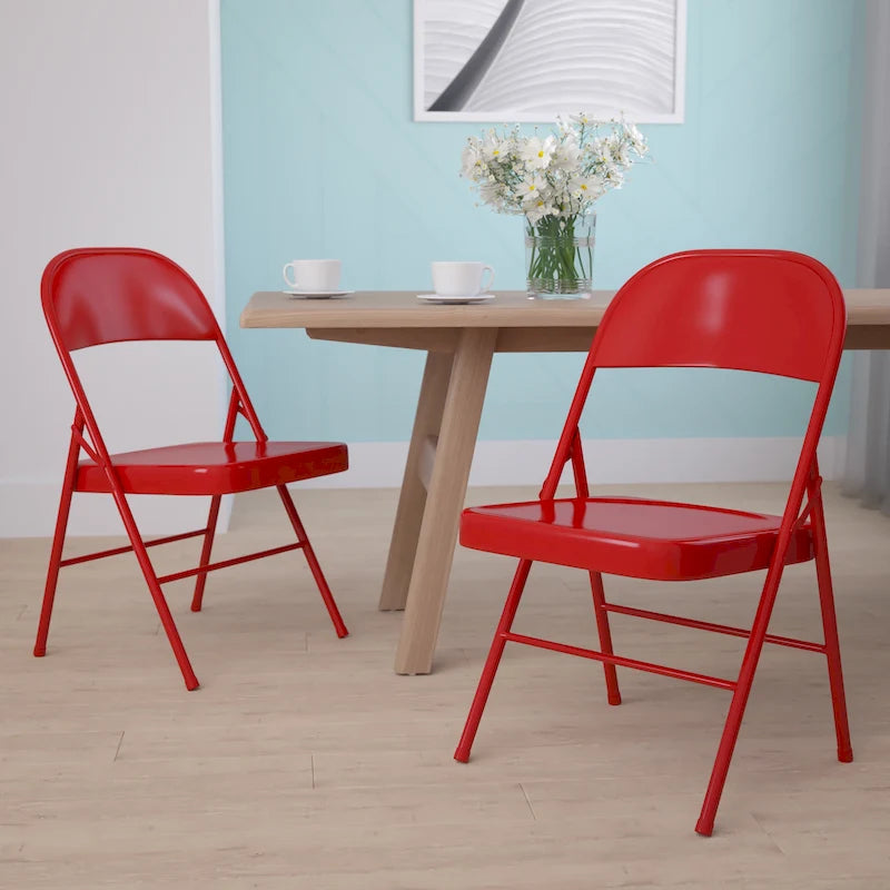 Red / Black / Beige / Gray Metal Folding Chair – Set of 2