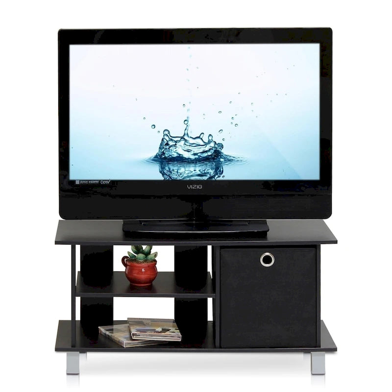 Compact TV Stand with Foldable Storage Drawers, Fits up to 32" Screen