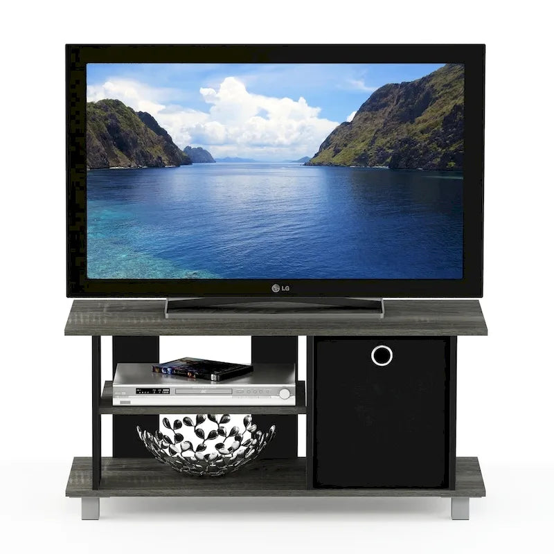Compact TV Stand with Foldable Storage Drawers, Fits up to 32" Screen