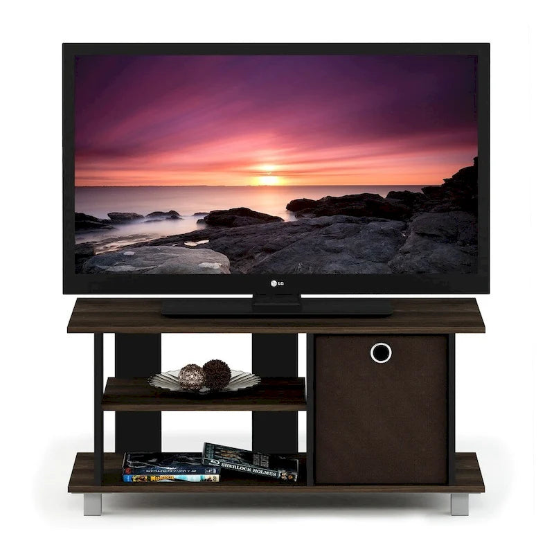 Compact TV Stand with Foldable Storage Drawers, Fits up to 32" Screen
