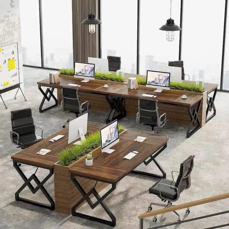63" Brown Single-Person Executive Desk, Vintage Style