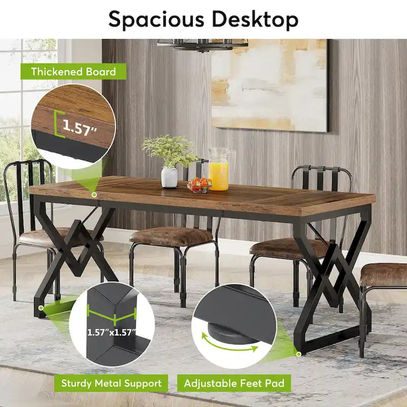 63" Brown Single-Person Executive Desk, Vintage Style