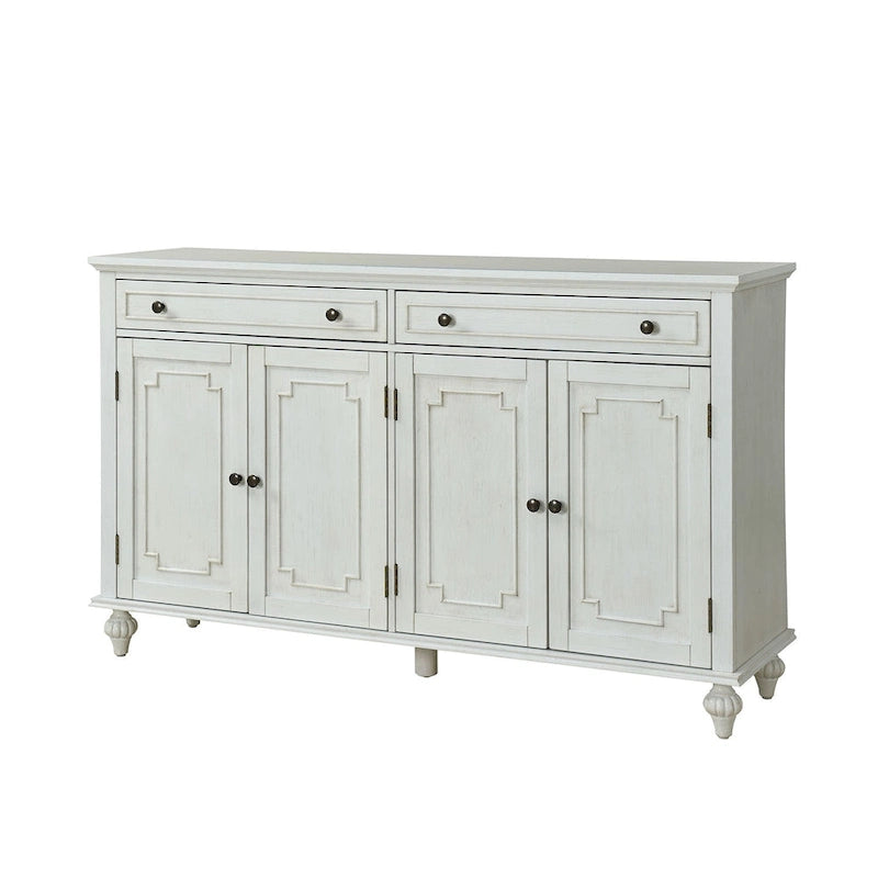 Acorn / White 58" Traditional 4-Door 2-Drawer Sideboard with Wine Rack, Seats 1