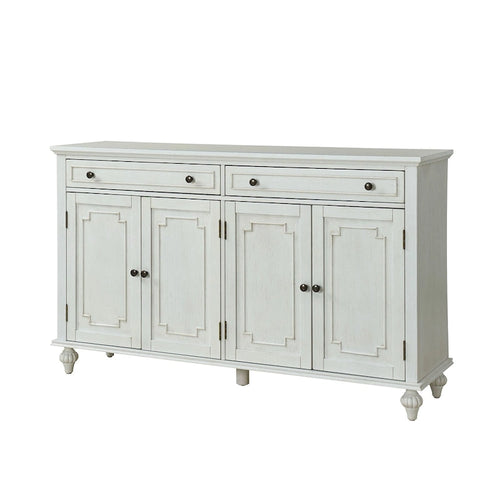 Acorn / White 58" Traditional 4-Door 2-Drawer Sideboard with Wine Rack, Seats 1