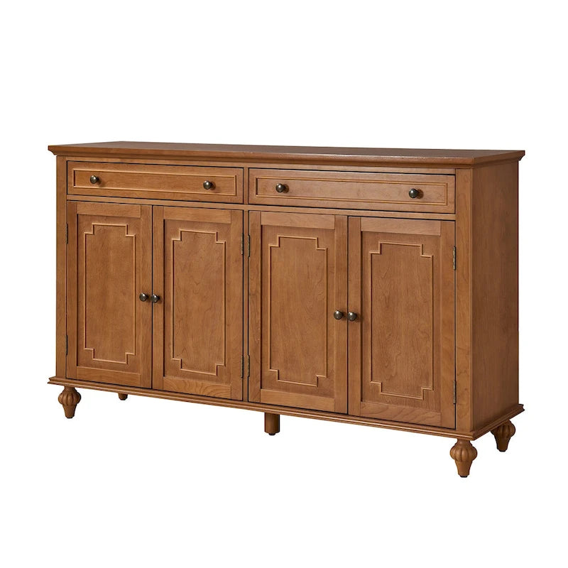 Acorn / White 58" Traditional 4-Door 2-Drawer Sideboard with Wine Rack, Seats 1